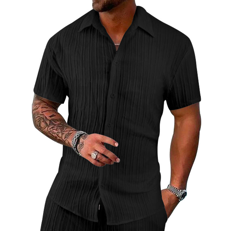 Herren Kurzarm-Hemd mit strukturiertem Design und modernen Knopfdetails R&B