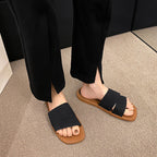 Damen modische Slide-Pantoletten mit breitem Riemen und weichem Fußbett EB