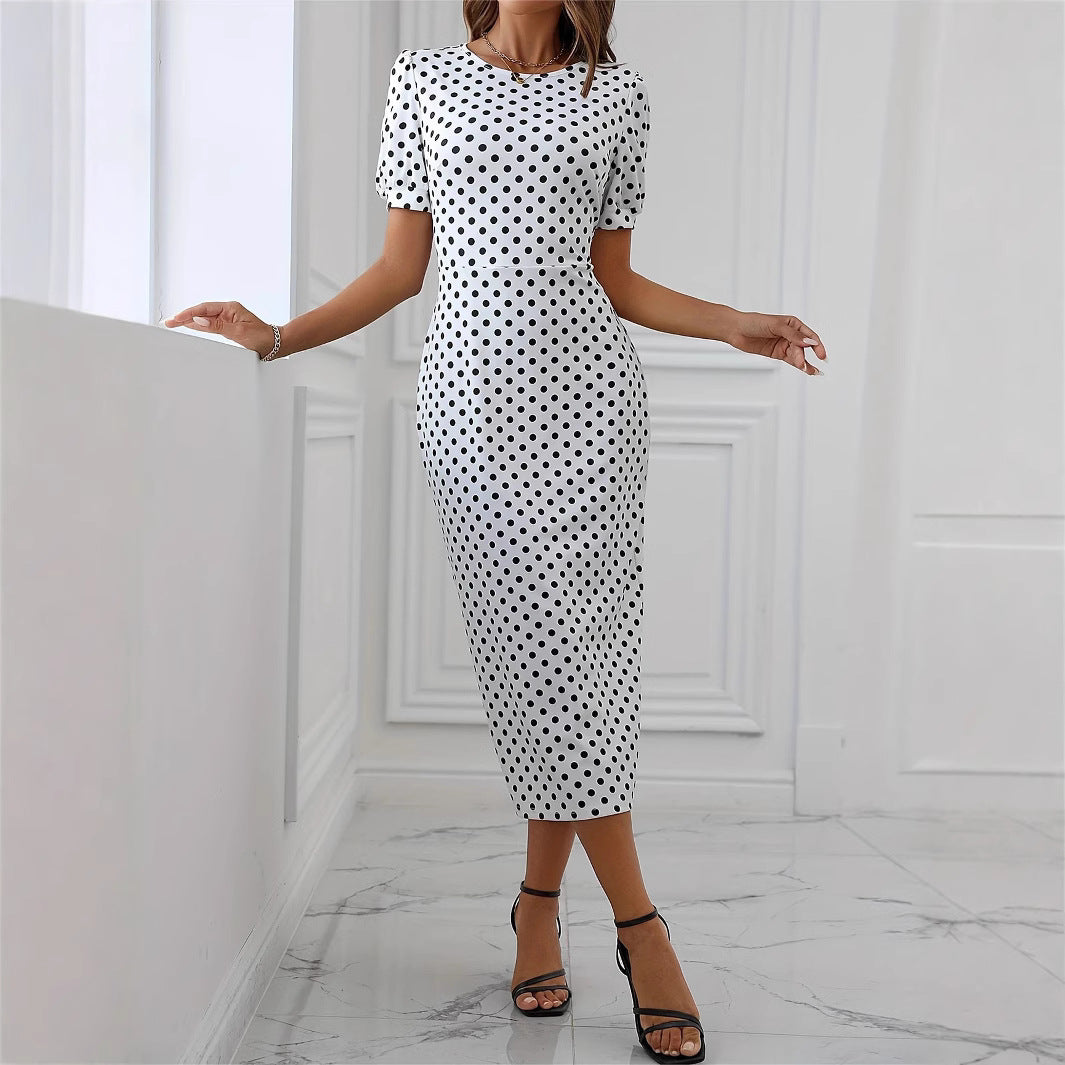 Damen Midikleid mit Puffärmeln und Punkten R&B