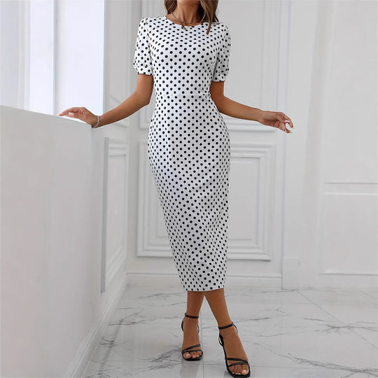 Damen Midikleid mit Puffärmeln und Punkten R&B