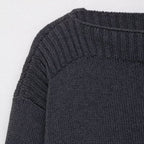 Damen eleganter Oversized-Strickpullover mit weitem Rundhalsausschnitt R&B