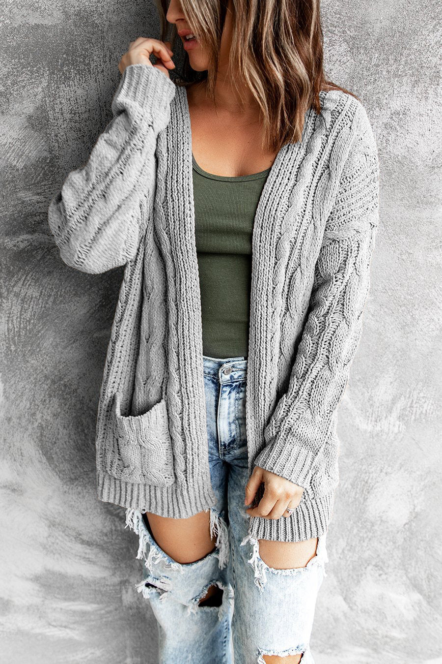 Damen Strickjacke mit voluminösen Ärmeln und tiefen Taschen R&B