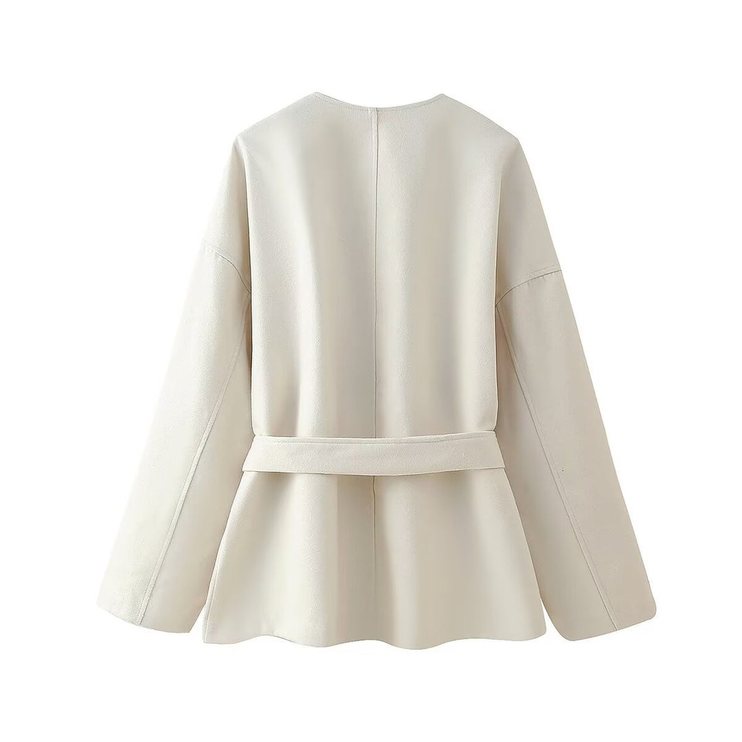 Damen elegante Wickeljacke mit Gürtel R&B