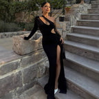 Damen Elegantes asymmetrisches Kleid mit Schößchen und hautfreundlichem Stoff R&B