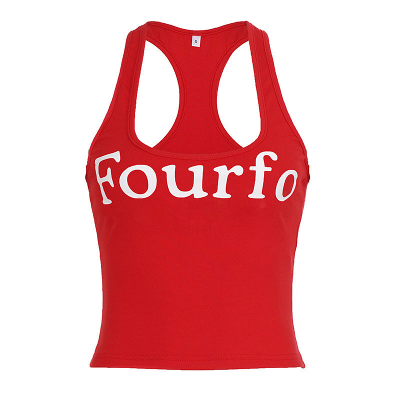 Damen Sportliches Crop-Top mit raffinierten Trägern und auffälligem Schriftzug R&B