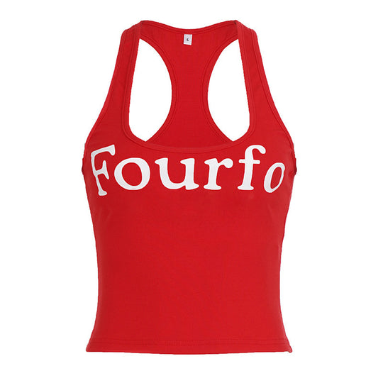 Damen Sportliches Crop-Top mit raffinierten Trägern und auffälligem Schriftzug R&B
