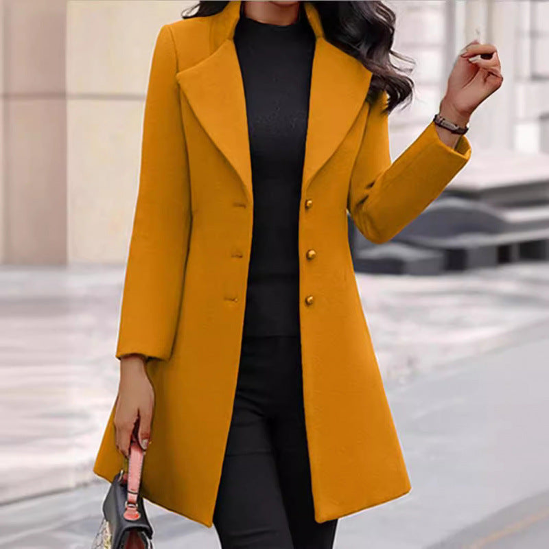 Damen eleganter Wollmantel mit strukturierter Passform und doppelt knopfverschlossenem Design R&B