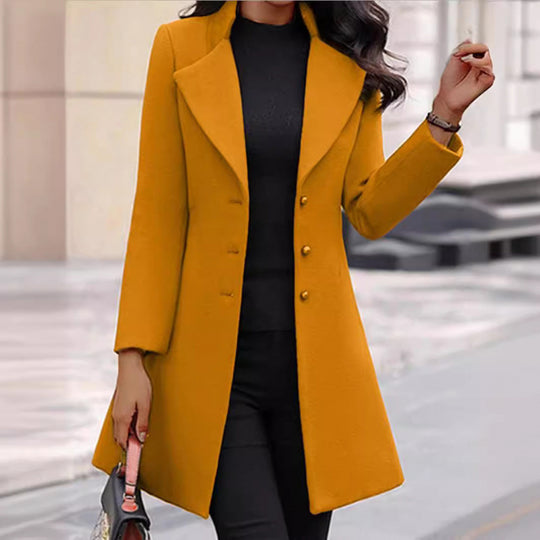 Damen eleganter Wollmantel mit strukturierter Passform und doppelt knopfverschlossenem Design R&B
