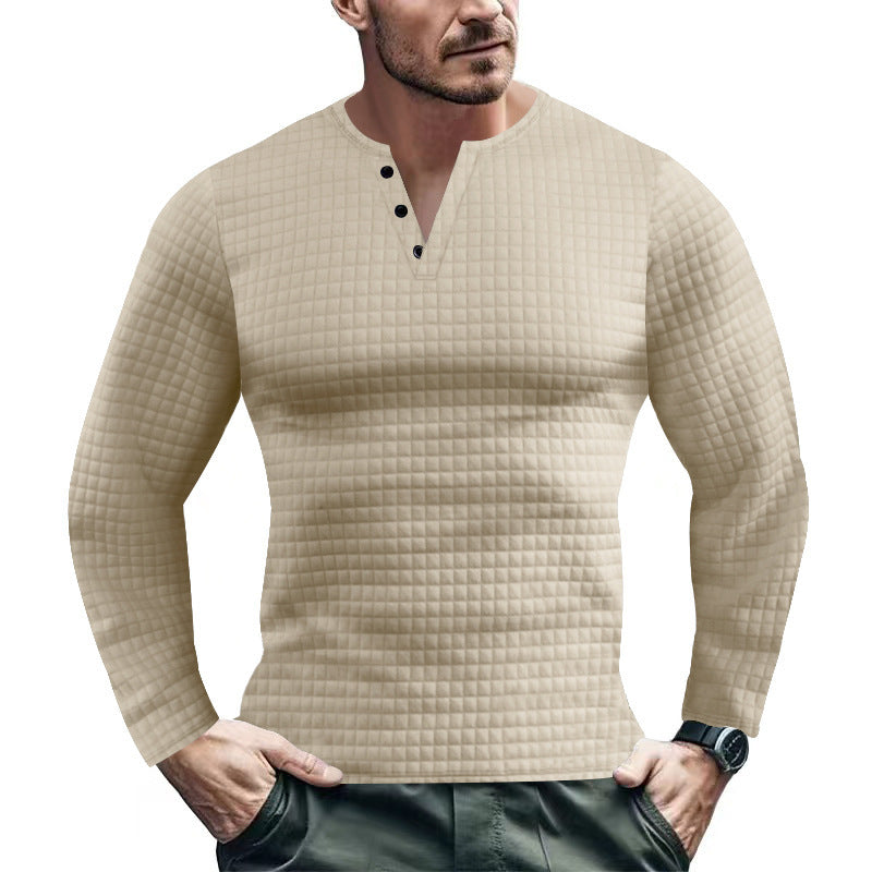 Herren Langarmshirt mit strukturiertem Design und modischem Knopfverschluss R&B