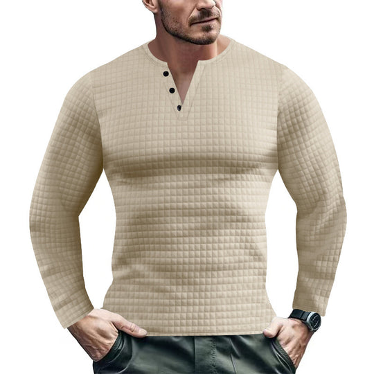 Herren Langarmshirt mit strukturiertem Design und modischem Knopfverschluss R&B