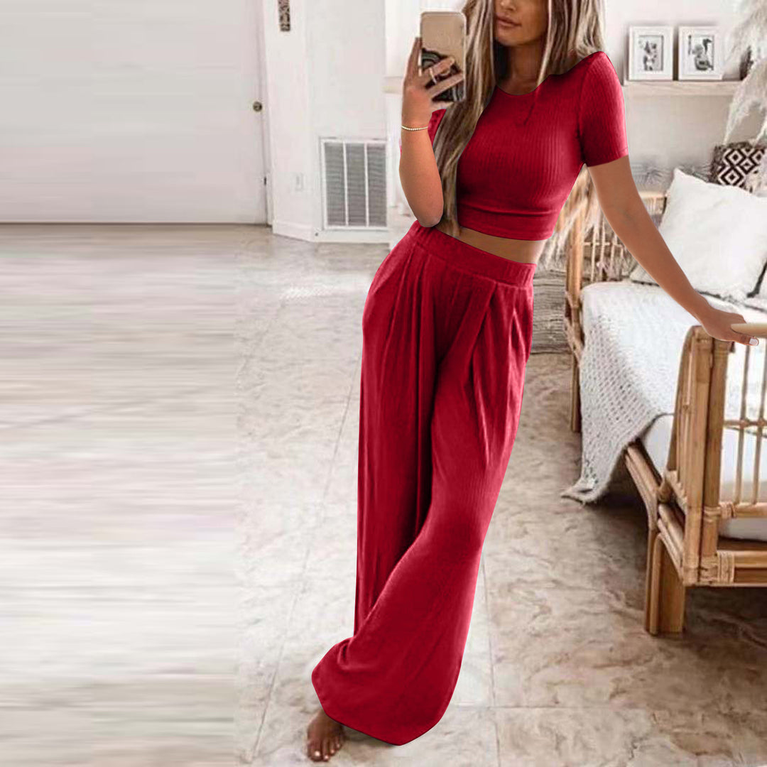 Damen Set aus kurzer Strickoberteile und weiten Hosen R&B