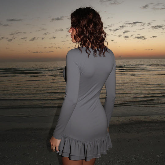 Damen Mini-Kleid mit tiefem V-Ausschnitt und dekorativen Pailletten R&B