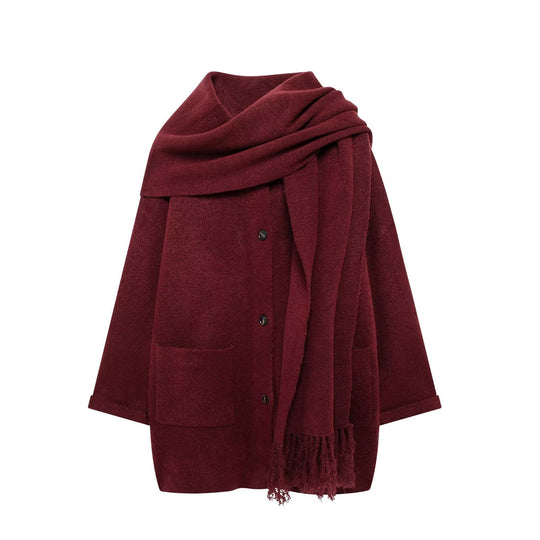 Damen elegante Oversize-Jacke aus warmer Wolle mit Taschen R&B