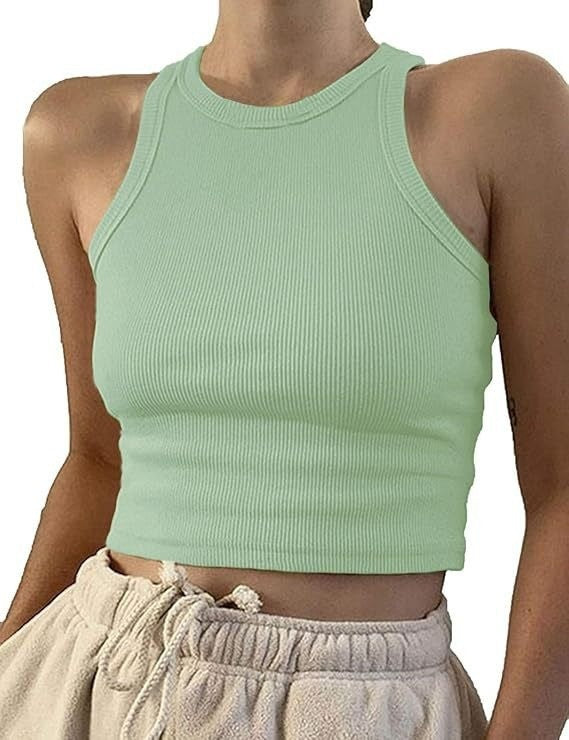 Damen sportliches Crop-Top mit elastischem Rippdesign R&B