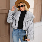 Damen Modische Kunstpelzjacke mit großem Revers R&B