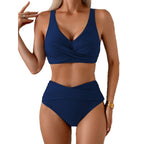 Damen Hochtailliertes Bikini-Set mit gerafftem Oberteil und verstärktem Bund