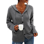 Damen Strickjacke mit Kapuze und knöpfen im lässigen Stil R&B