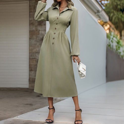 Damen Midi-Kleid mit Knopfleiste und elegantem Taillenzug R&B