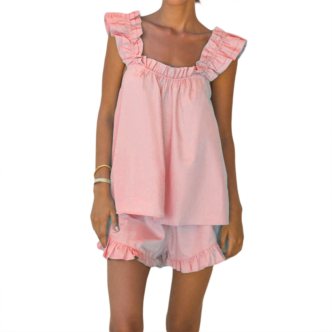 Damen luftiges Top mit Rüschendetails und lässigen Shorts R&B