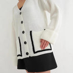 Damen Lässiger Strickcardigan mit tiefem V-Ausschnitt und praktischen Taschen R&B