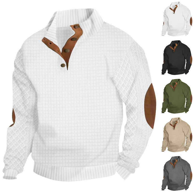 Herren modischer Pullover mit strukturiertem Kanalmuster und kontrastierenden Ellbogenpatches R&B