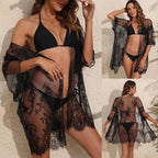 Damen romantischer transparenter Strandüberwurf mit floralen Spitzenapplikationen R&B