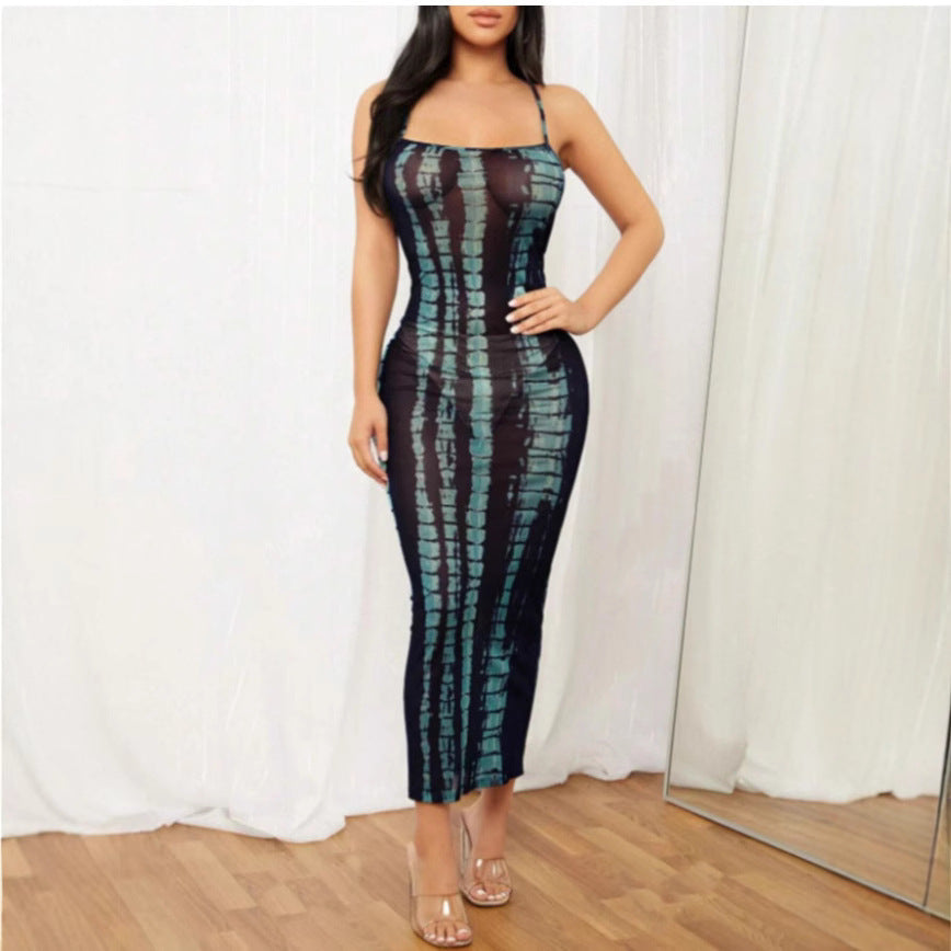 Damen Maxikleid mit elegantem grafischem Muster und schmalem Schnitt R&B