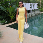 Damen Elegantes langes Kleid mit seitlichem Schlitz und Drapierung R&B