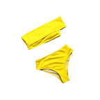 Damen Hochgeschnittener Bikini mit schulterfreiem Oberteil und elastischem Material R&B