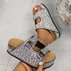 Damen Pailletten-Badesandalen mit breiten Riemen