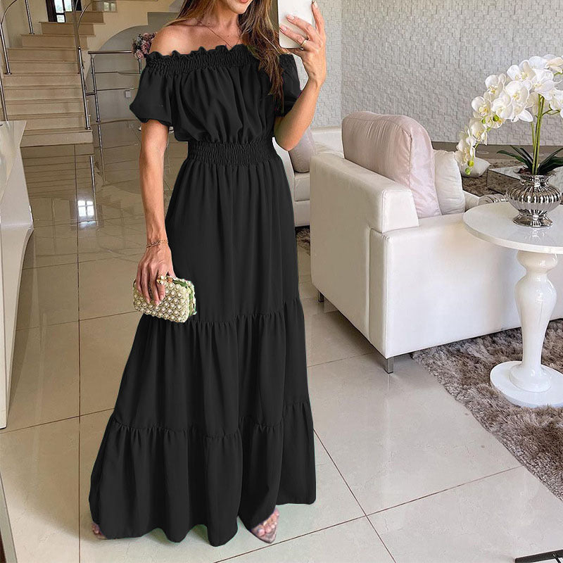 Damen Maxikleid mit schulterfreiem Design und voluminösen Rüschendetails R&B