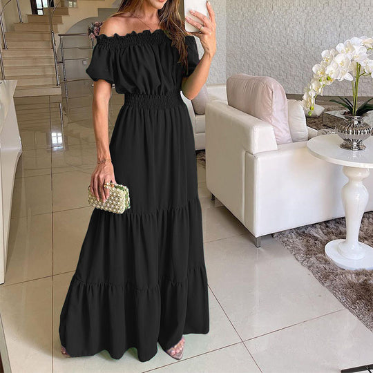 Damen Maxikleid mit schulterfreiem Design und voluminösen Rüschendetails R&B