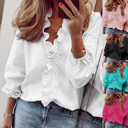 Damen Bluse mit Rüschendetails und elegantem Stehkragen R&B