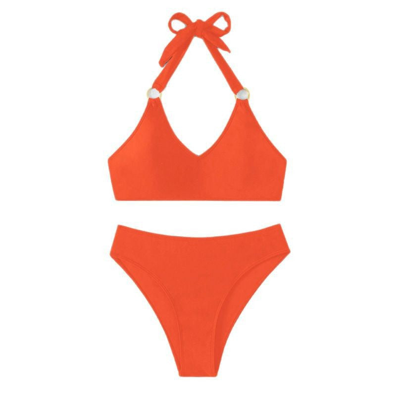 Damen Triangel-Bikini mit verstellbaren Riemen und elegantem Ringdetail R&B