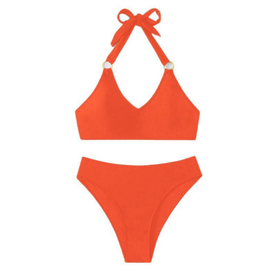 Damen Triangel-Bikini mit verstellbaren Riemen und elegantem Ringdetail R&B