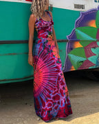 Maxi Kleid mit Spitze und Tie-Dye-Print
