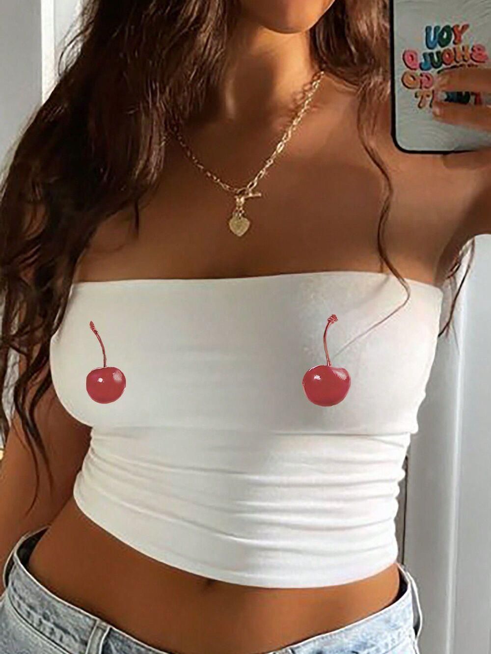 Damen Bandeau-Top mit auffälligem Statement-Aufdruck R&B