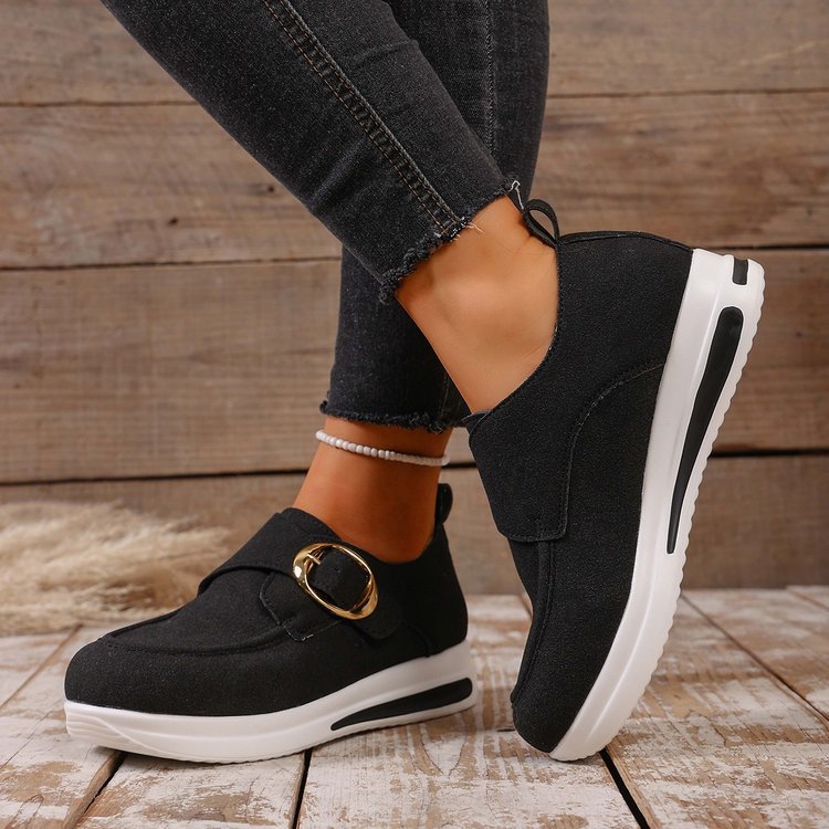 Damen Modische Slip-On Sneakers mit verstellbarem Schnallenverschluss