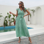 Damen Maxikleid mit floralem Muster und Taillengürtel R&B