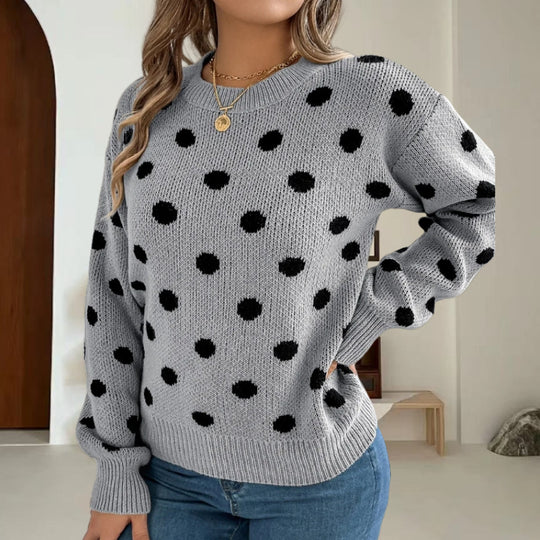 Damen Grobstrickpullover mit gepunktetem Muster und lässigem Schnitt R&B