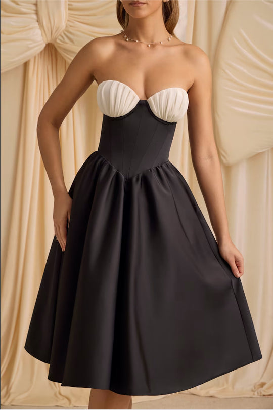 Damen trägerloses Cocktailkleid mit voluminösem Rock und elegantem Oberteil R&B