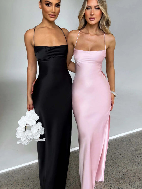 Damen Elegantes Maxikleid mit hochhängendem Schlitz und schmalem Trägerdesign R&B