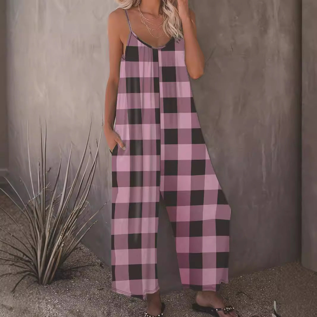 Damen Lässiger Jumpsuit im karierten Design mit praktischen Taschen R&B