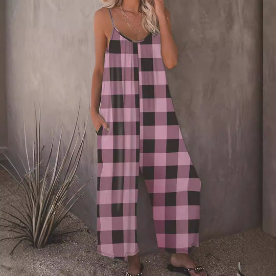 Damen Lässiger Jumpsuit im karierten Design mit praktischen Taschen R&B