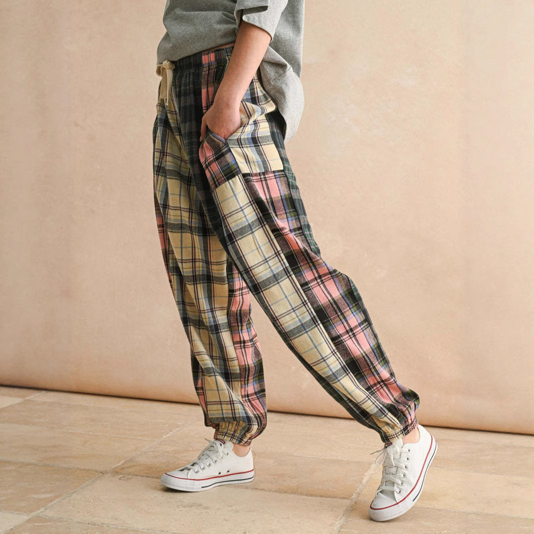Damen Karierte Komfort-Hose mit elastischem Bund R&B