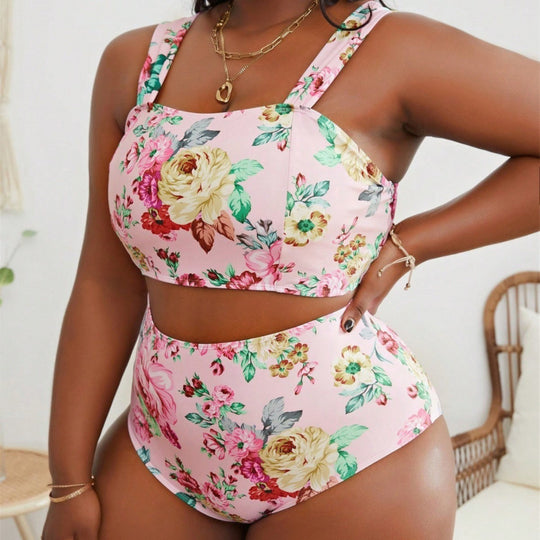 Damen Bikini-Set mit floralem Crop-Top und hohem Taillen-Schnitt R&B
