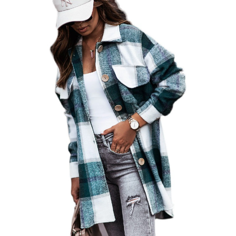 Damen Karierte Overshirt-Jacke mit praktischen Brusttaschen R&B