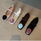 Damen Ballerina-Schuhe mit floralem Design und elegantem Riemen