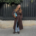 Damen Eleganter Long-Trenchcoat aus weichem Wildleder R&B