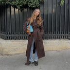 Damen Eleganter Long-Trenchcoat aus weichem Wildleder R&B